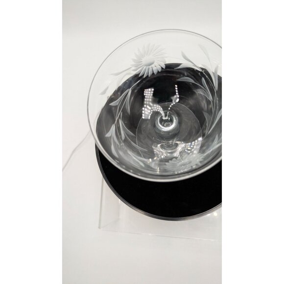 Crystal Champagne Coupe Etched Floral Design 7fl Oz Stemware Vintage Barware - Picture 10 of 16